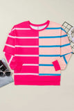 Plus Size Color Block Round Neck Long Sleeve Top - Trendsi - Flyclothing LLC