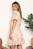 Double Take Floral Lace Pompom Detail Tie-Waist Flutter Sleeve Dress - Trendsi
