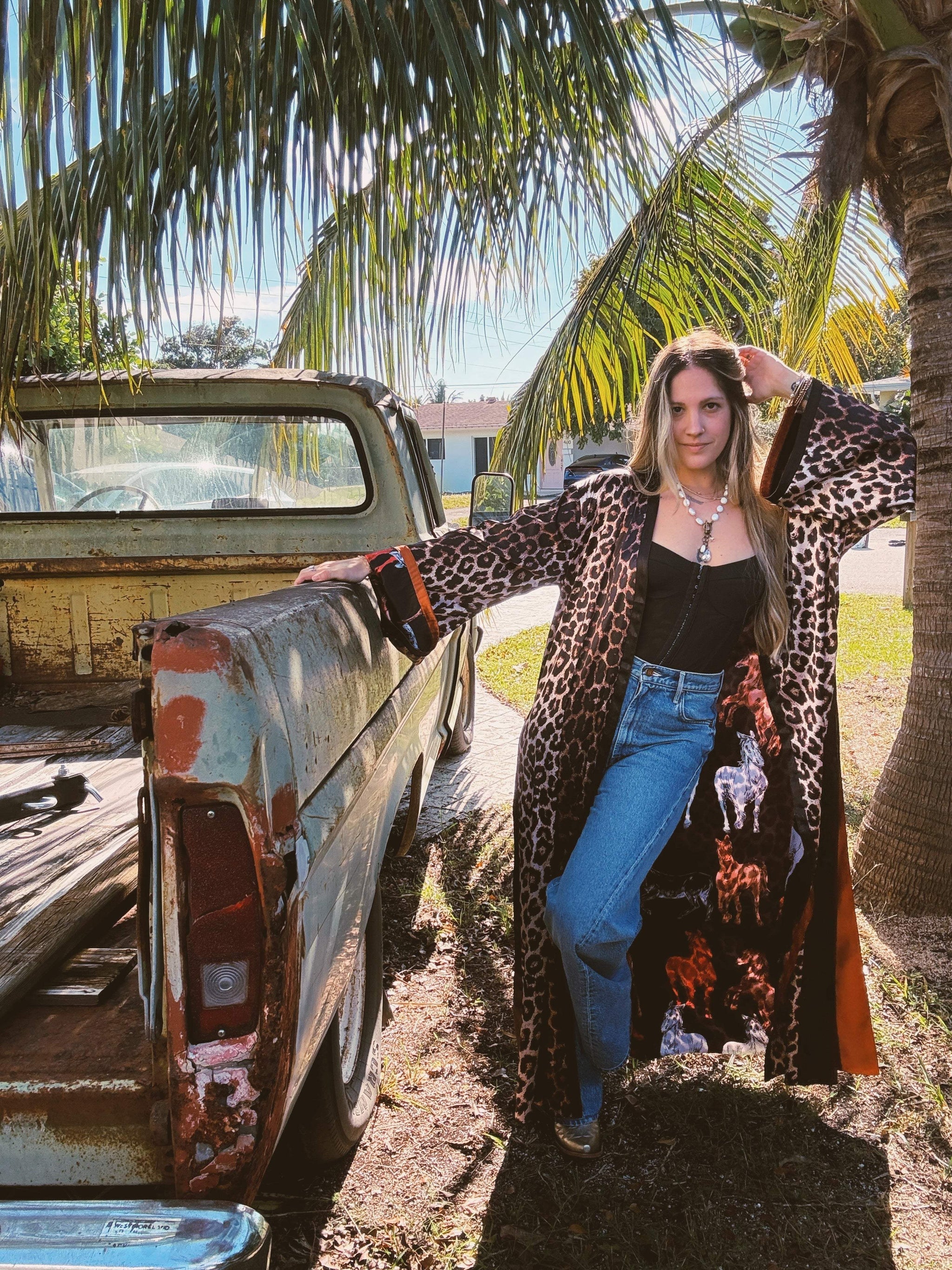 Rebel Yell Horse & Leopard Print Reversible Duster - Lil Bee's Bohemian - Flyclothing LLC