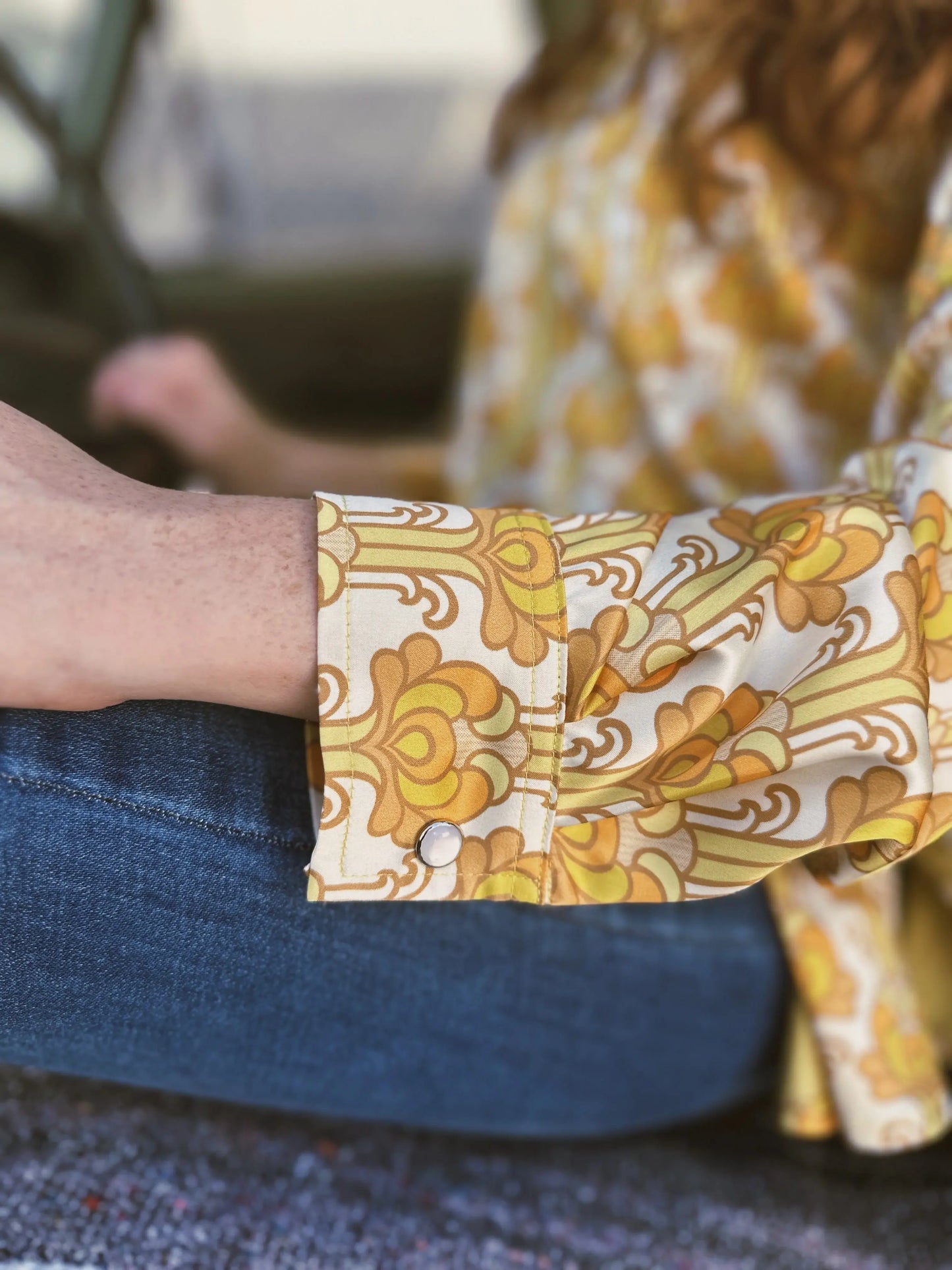 Streets Of Gold Golden Yellow Tulip Zipper Front Blouse - Lil Bee's Bohemian - Flyclothing LLC