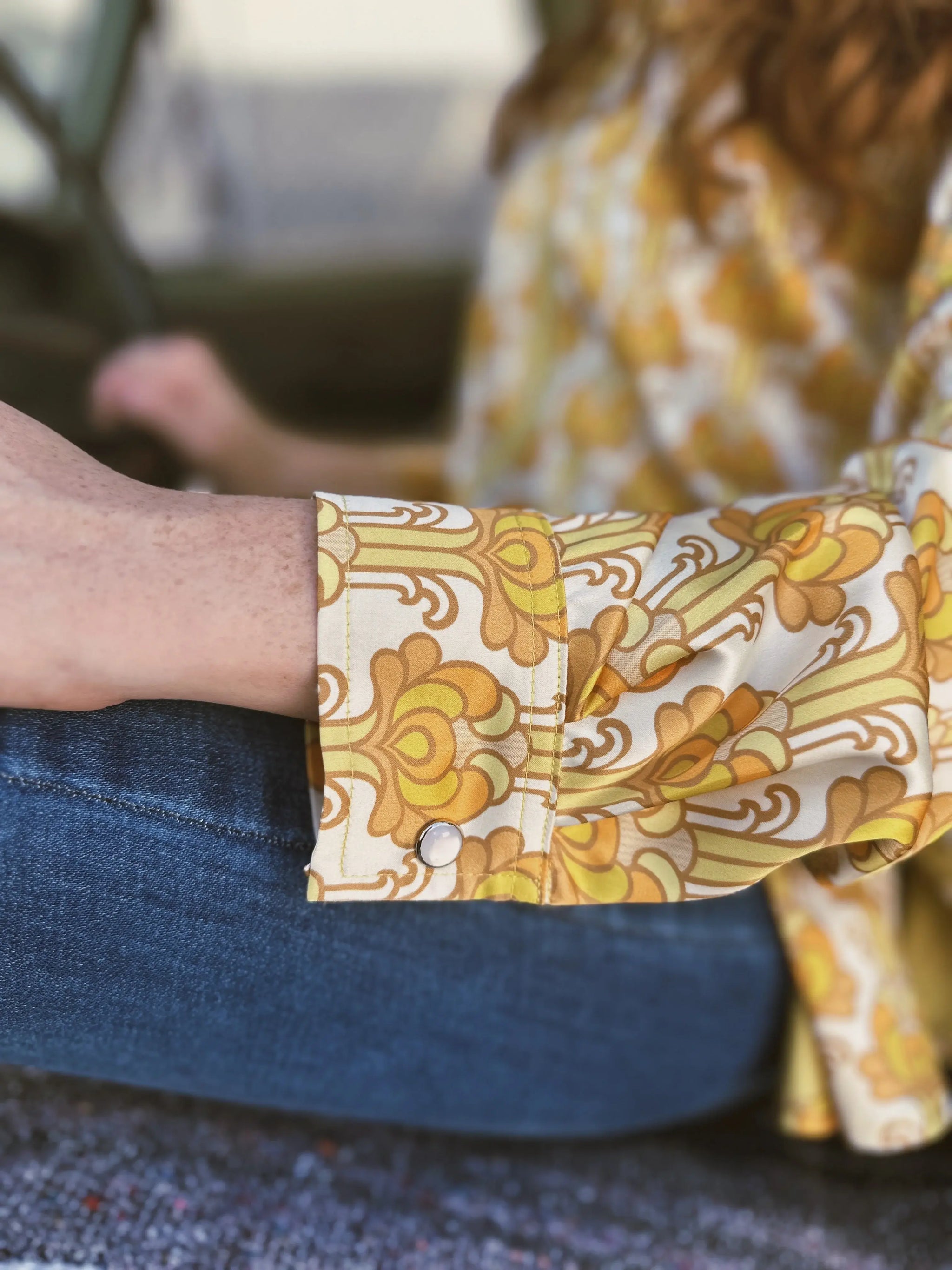 Streets Of Gold Golden Yellow Tulip Zipper Front Blouse - Lil Bee's Bohemian - Flyclothing LLC