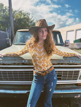 Streets of Gold Golden Yellow Tulip Flower MESH TOP - Lil Bee's Bohemian - Flyclothing LLC
