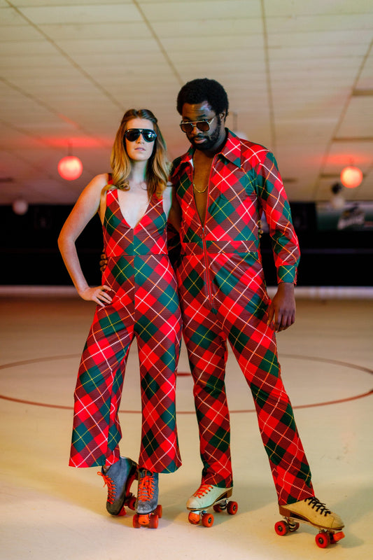 The Poinsettia Playgirl | Red Plaid Christmas Jumpsuit - Shinesty