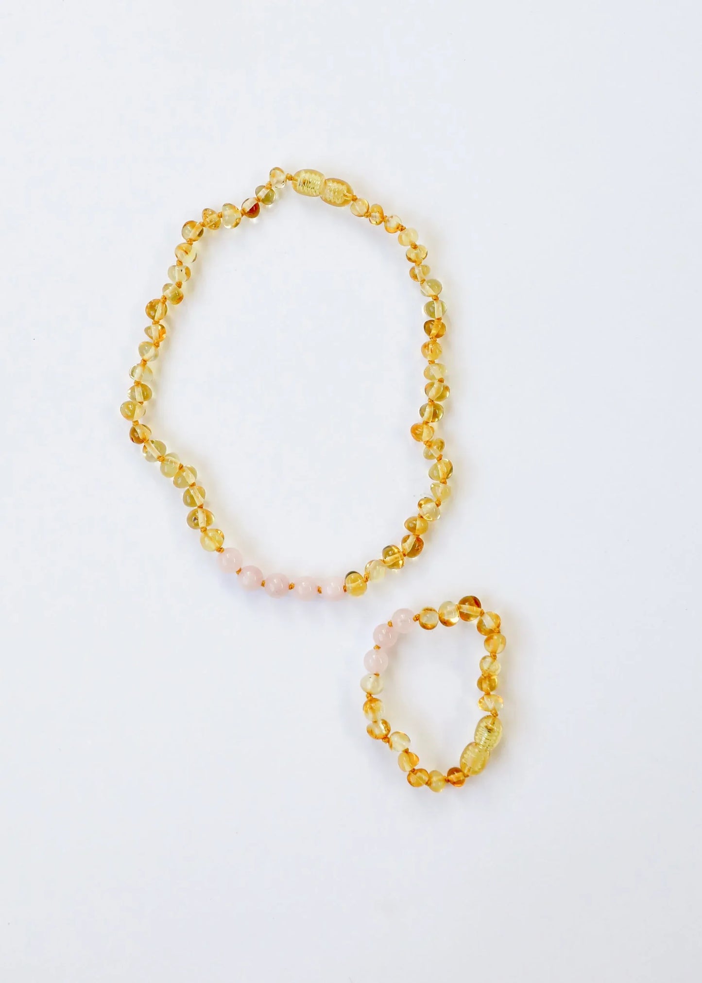 Polished Honey Baltic Amber + Rose Quartz || Necklace - CanyonLeaf - Flyclothing LLC
