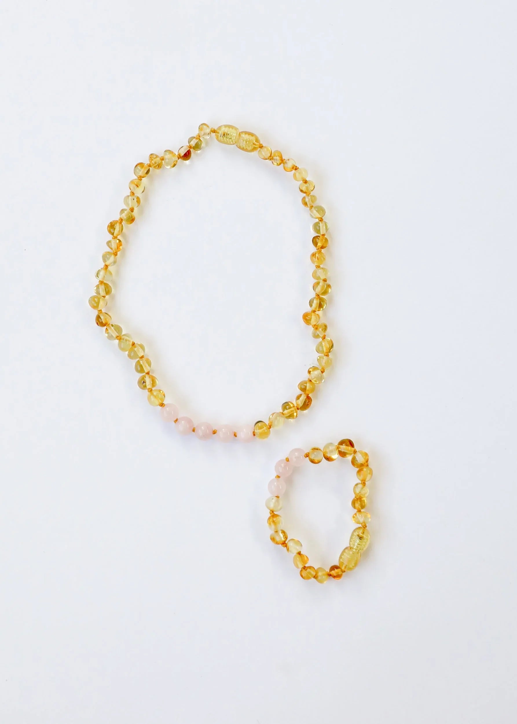 Polished Honey Baltic Amber + Rose Quartz || Necklace - CanyonLeaf - Flyclothing LLC