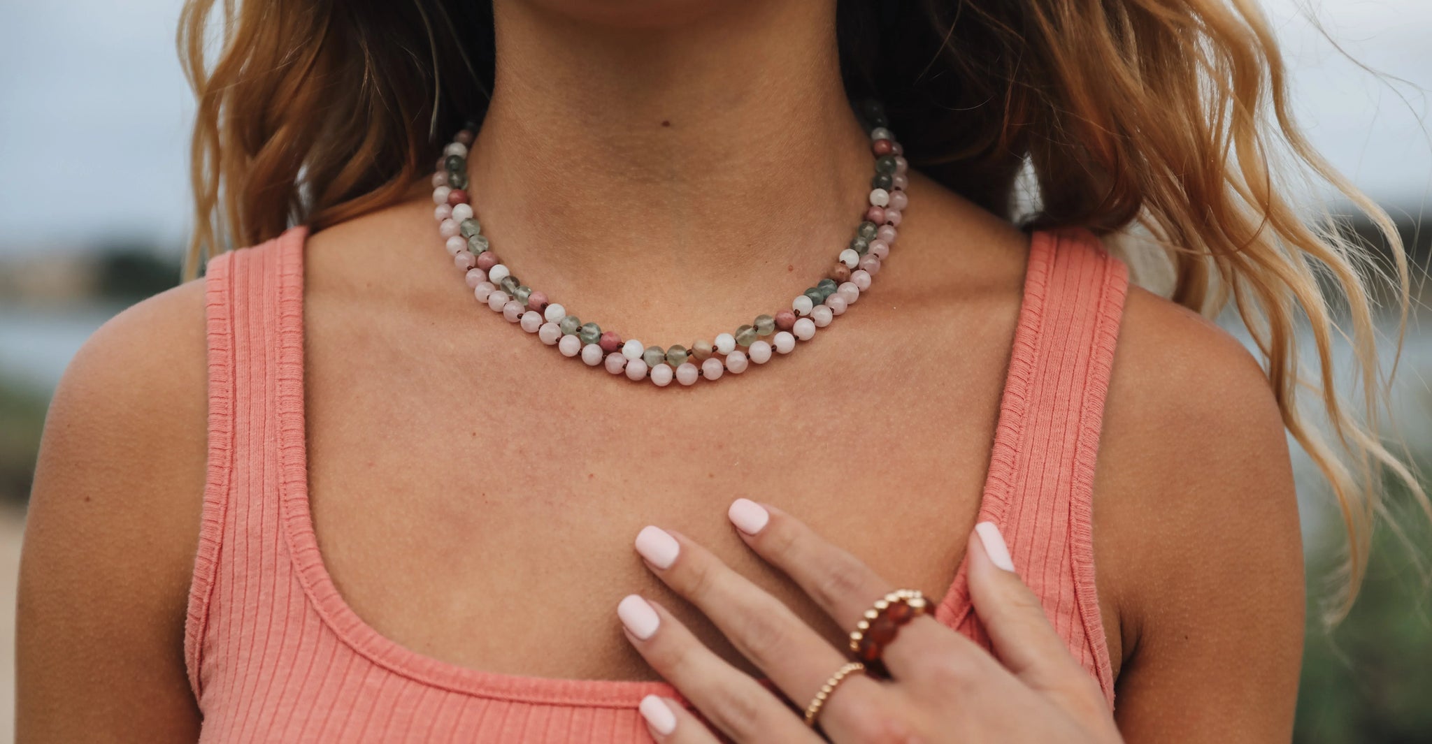 Pure Gemstone + Natural Rose Quartz || Beaded Necklace - CanyonLeaf - Flyclothing LLC