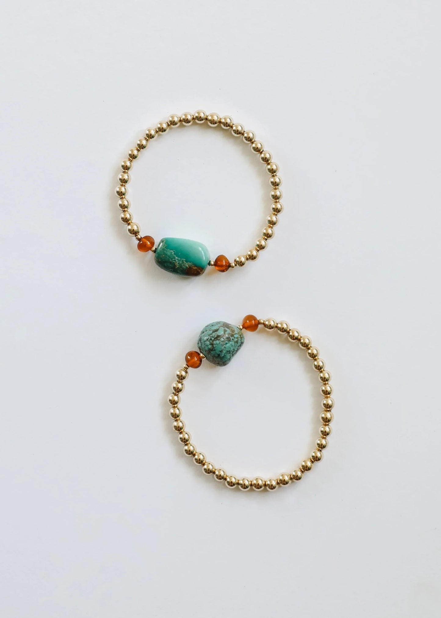Natural Turquoise + Baltic Amber || 14K Gold Filled || Adult Stretch Bracelet - CanyonLeaf - Flyclothing LLC