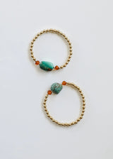 Natural Turquoise + Baltic Amber || 14K Gold Filled || Adult Stretch Bracelet - CanyonLeaf - Flyclothing LLC