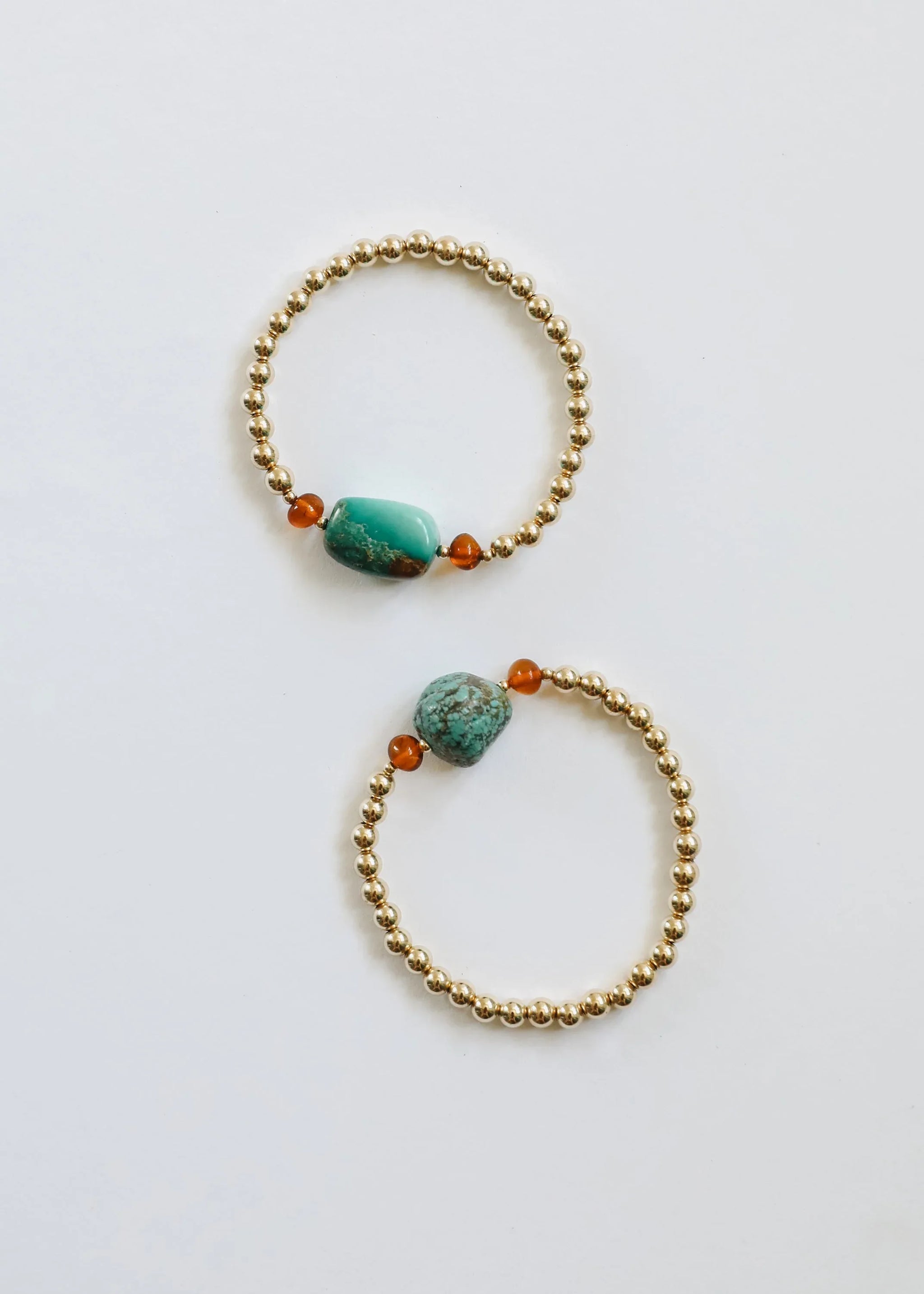 Natural Turquoise + Baltic Amber || 14K Gold Filled || Adult Stretch Bracelet - CanyonLeaf - Flyclothing LLC