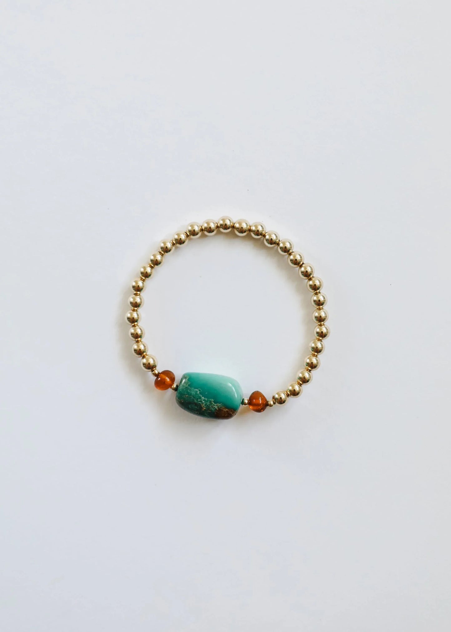 Natural Turquoise + Baltic Amber || 14K Gold Filled || Adult Stretch Bracelet - CanyonLeaf - Flyclothing LLC