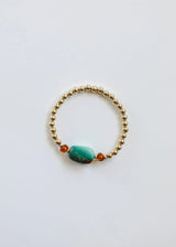 Natural Turquoise + Baltic Amber || 14K Gold Filled || Adult Stretch Bracelet - CanyonLeaf - Flyclothing LLC