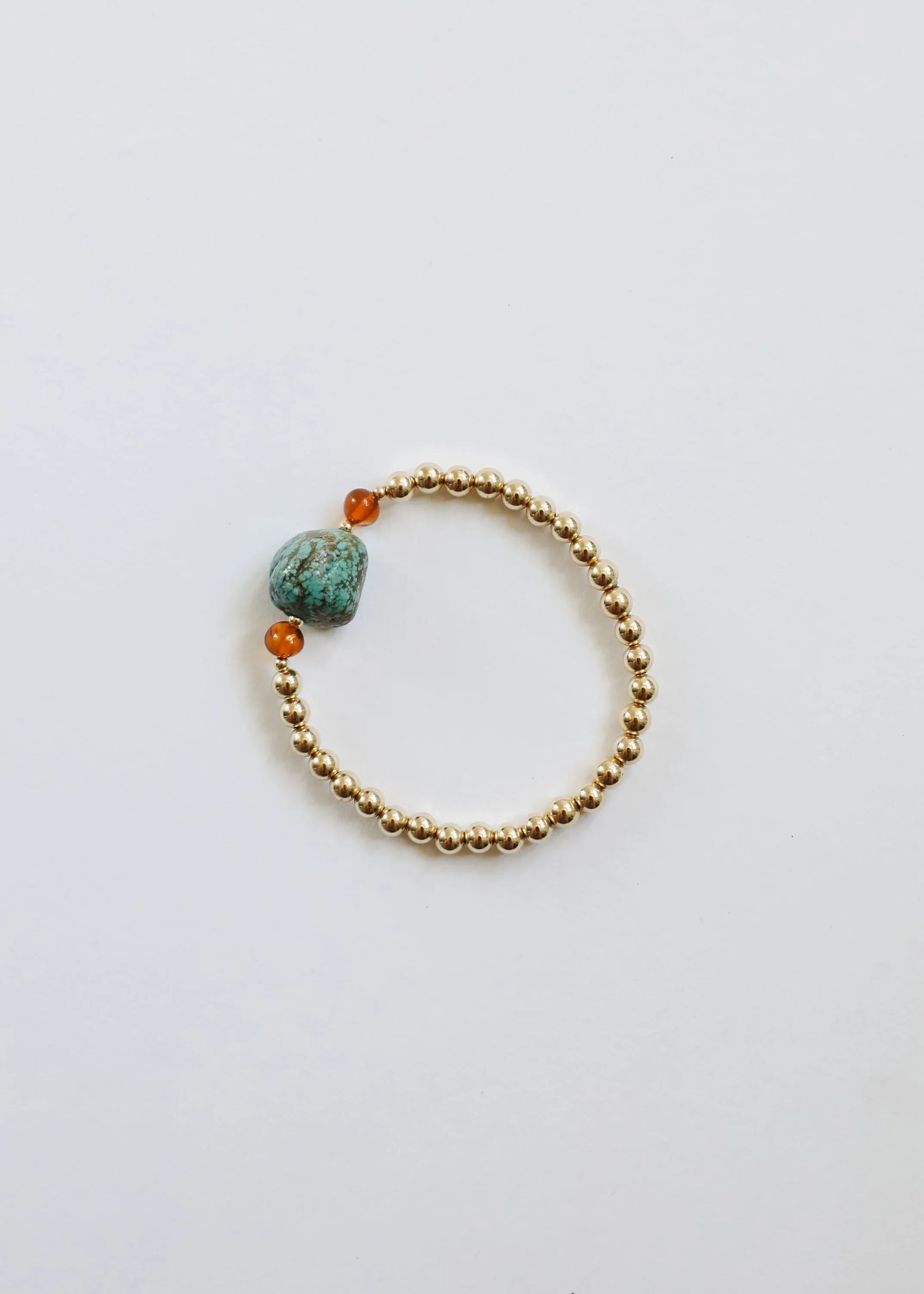 Natural Turquoise + Baltic Amber || 14K Gold Filled || Adult Stretch Bracelet - CanyonLeaf - Flyclothing LLC