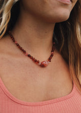 Cognac Baltic Sea Amber || Cherry + Rose Quartz || Necklace - CanyonLeaf - Flyclothing LLC