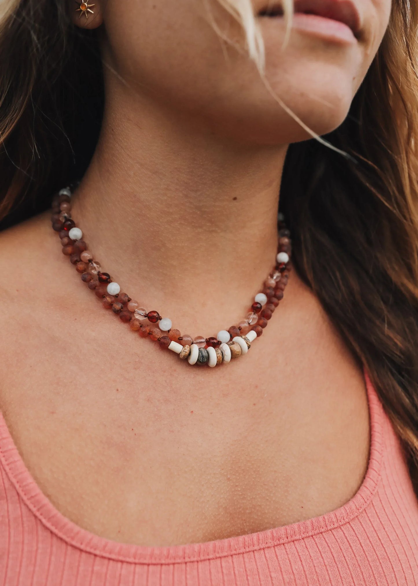 Raw Cognac Baltic Sea Amber + Natural Jasper || Necklace - CanyonLeaf - Flyclothing LLC