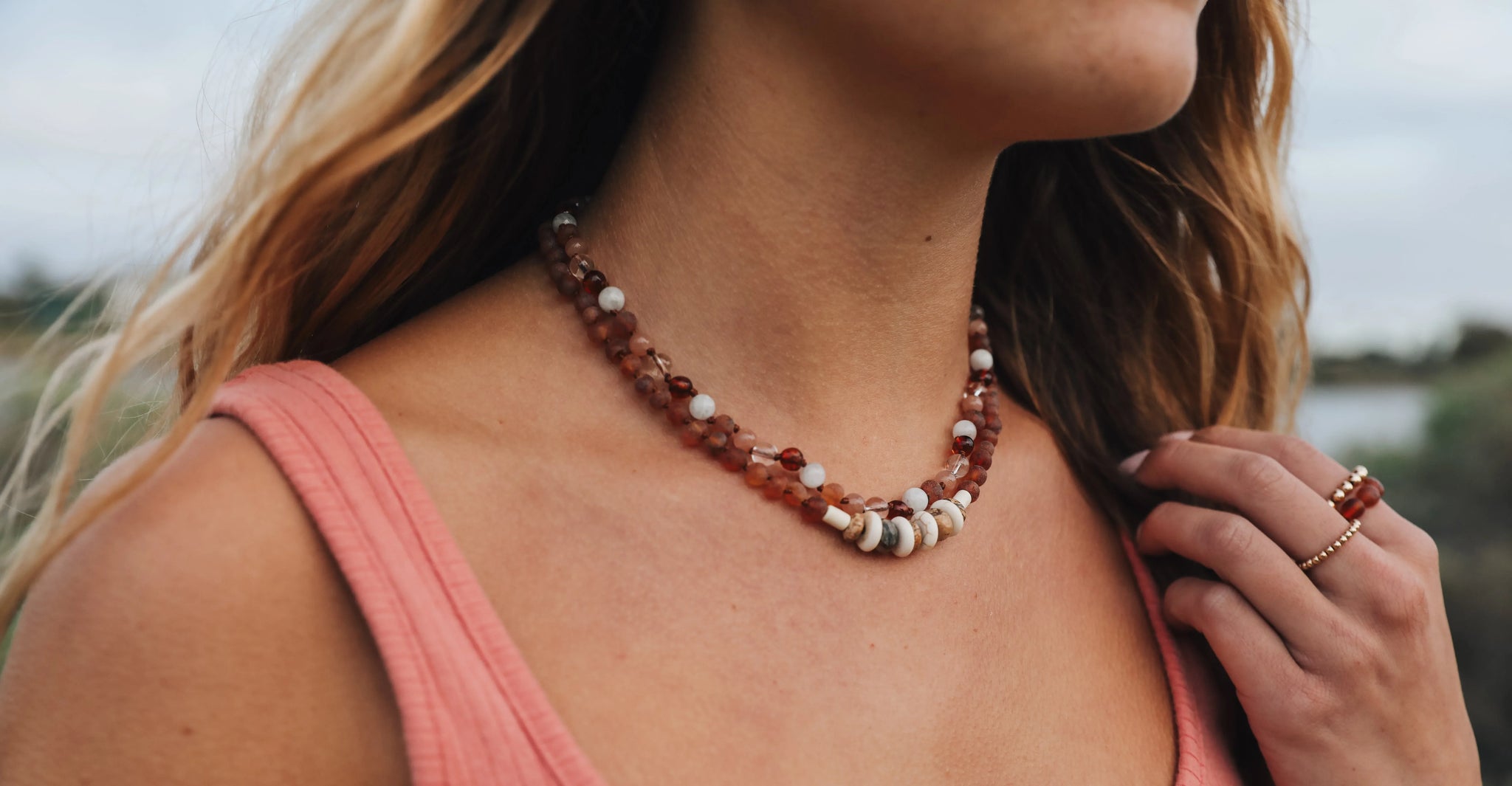 Raw Cognac Baltic Sea Amber + Natural Jasper || Necklace - CanyonLeaf - Flyclothing LLC