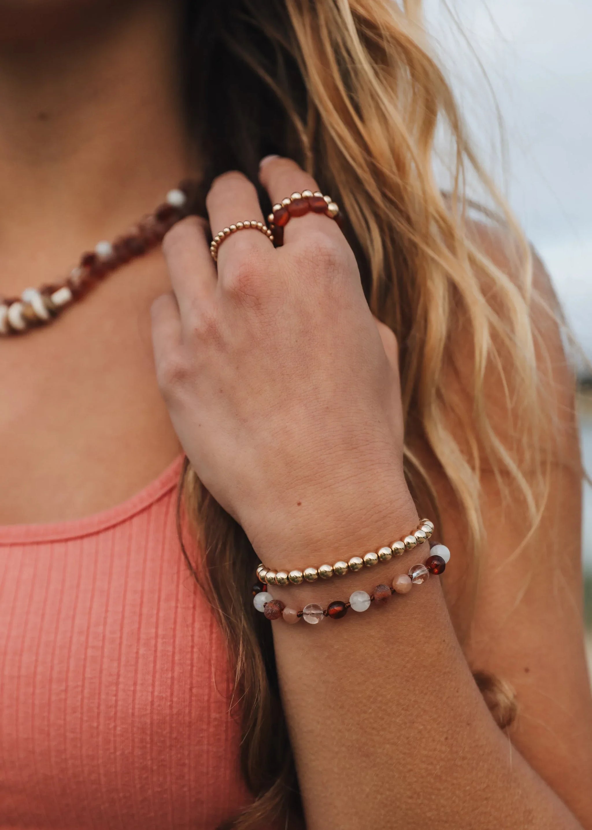 Raw Cognac Baltic Sea Amber + Natural Jasper || Necklace - CanyonLeaf - Flyclothing LLC