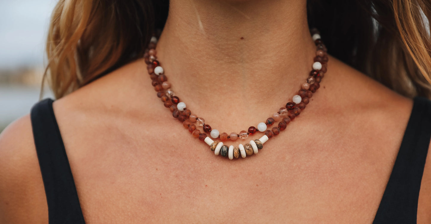 Raw Cognac Baltic Sea Amber + Natural Jasper || Necklace - CanyonLeaf - Flyclothing LLC