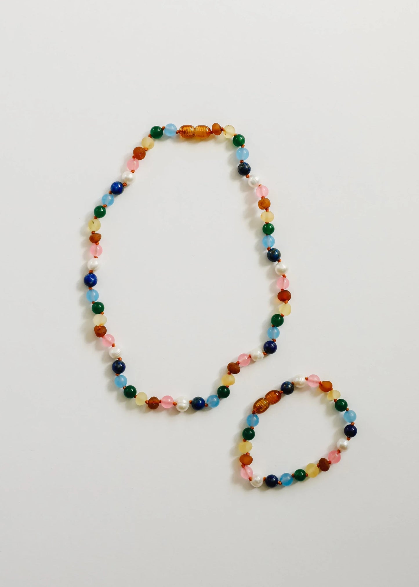 Raw Baltic Amber and Pearl Necklace + Sweet Pink Gemstones - CanyonLeaf - Flyclothing LLC