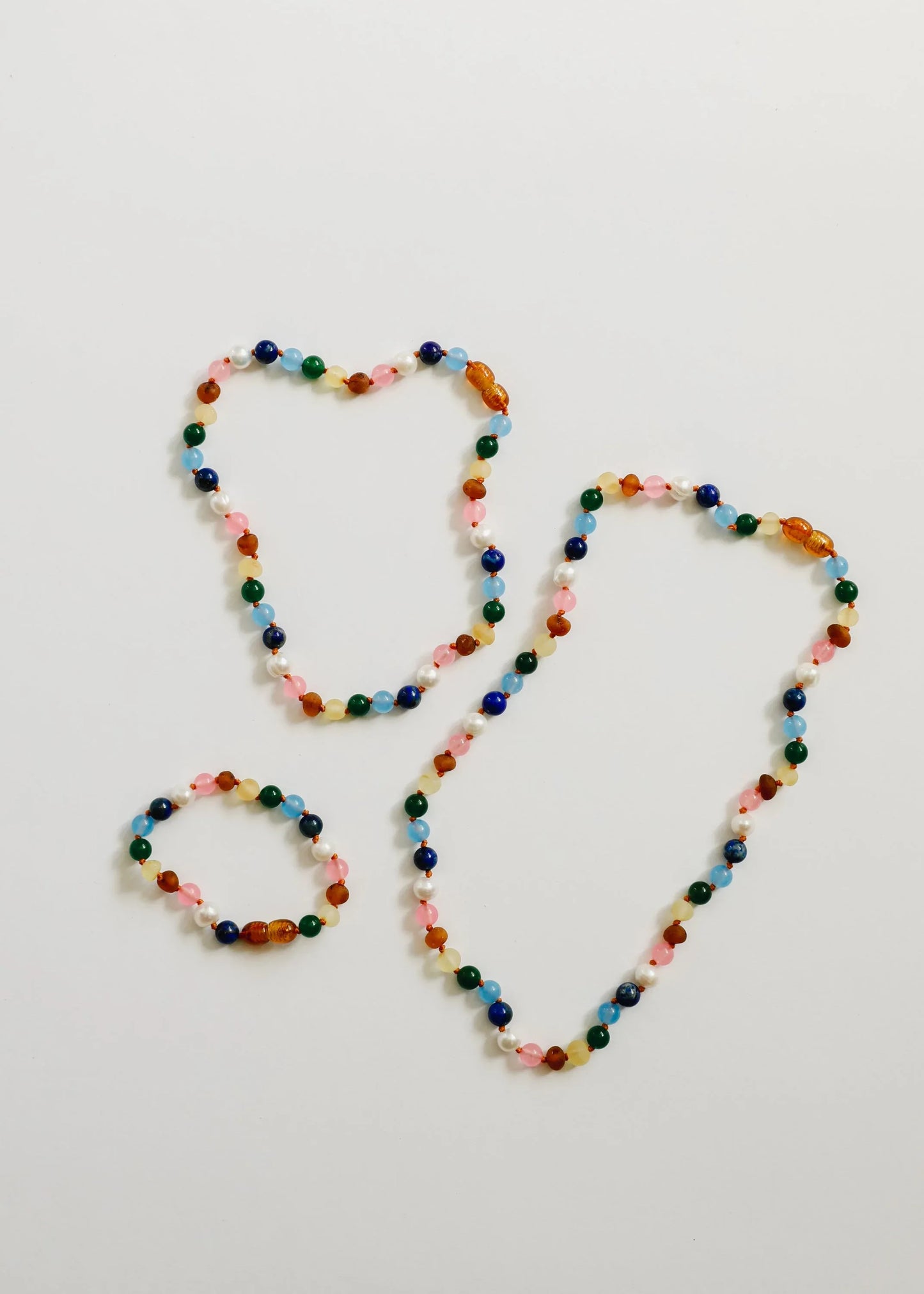 Raw Baltic Amber and Pearl Necklace + Sweet Pink Gemstones - CanyonLeaf - Flyclothing LLC