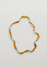 Raw Honey Baltic Amber and Natural Turquoise + Rose Quartz || Necklace - CanyonLeaf - Flyclothing LLC