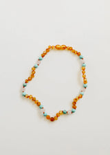 Raw Honey Baltic Amber and Natural Turquoise + Rose Quartz || Necklace - CanyonLeaf - Flyclothing LLC