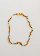 Raw Honey Baltic Amber and Natural Turquoise + Rose Quartz || Necklace - CanyonLeaf - Flyclothing LLC