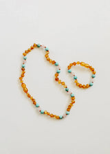 Raw Honey Baltic Amber and Natural Turquoise + Rose Quartz || Necklace - CanyonLeaf - Flyclothing LLC