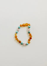 Raw Honey Baltic Amber and Natural Turquoise + Rose Quartz || Anklet or Bracelet - CanyonLeaf - Flyclothing LLC