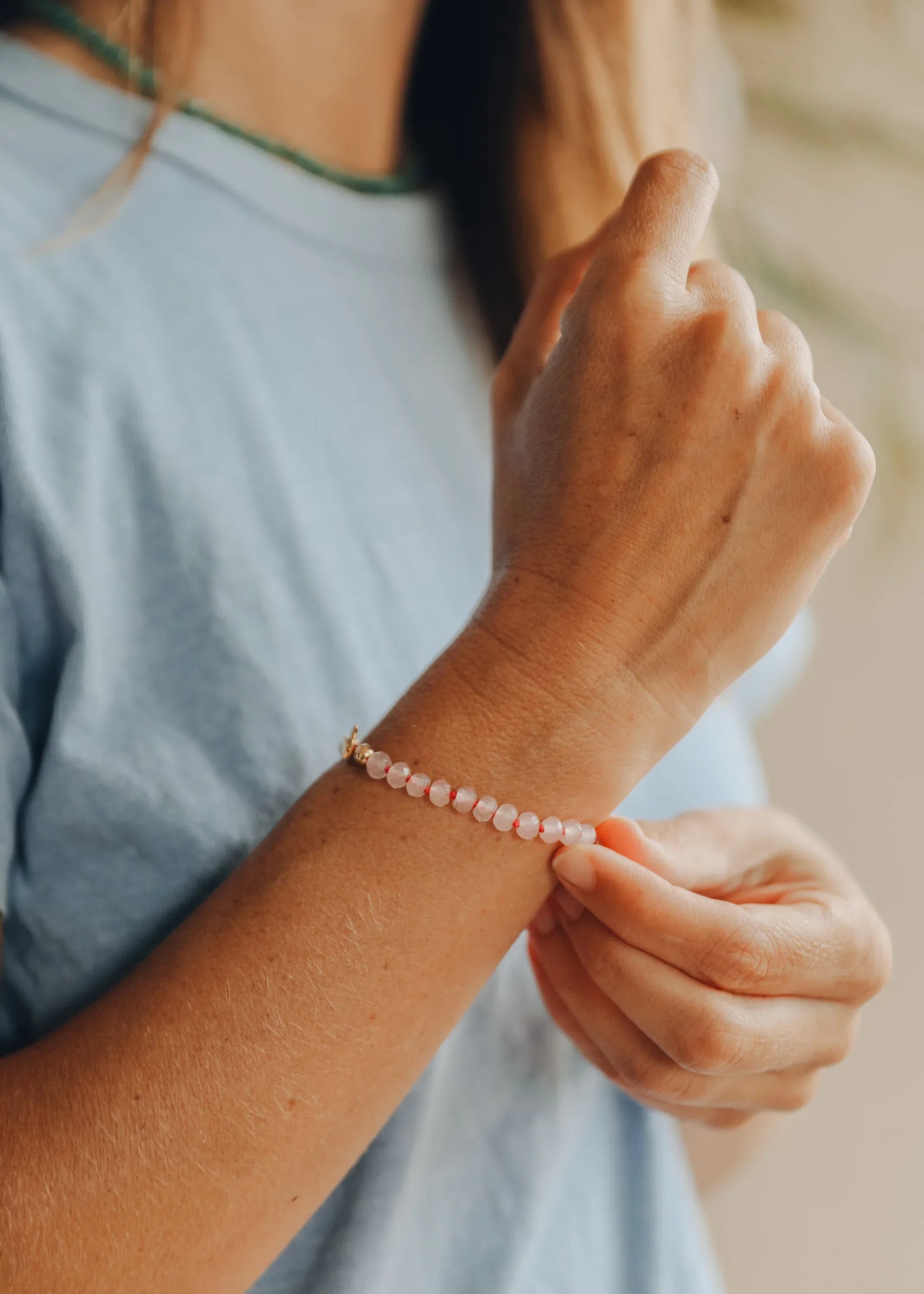 Natural Rose Quartz + 14k Gold Filled Toggle || Gemstone Bracelet - CanyonLeaf - Flyclothing LLC