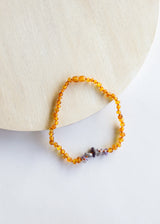 Raw Honey Baltic Amber + Raw Amethyst || Necklace - CanyonLeaf - Flyclothing LLC