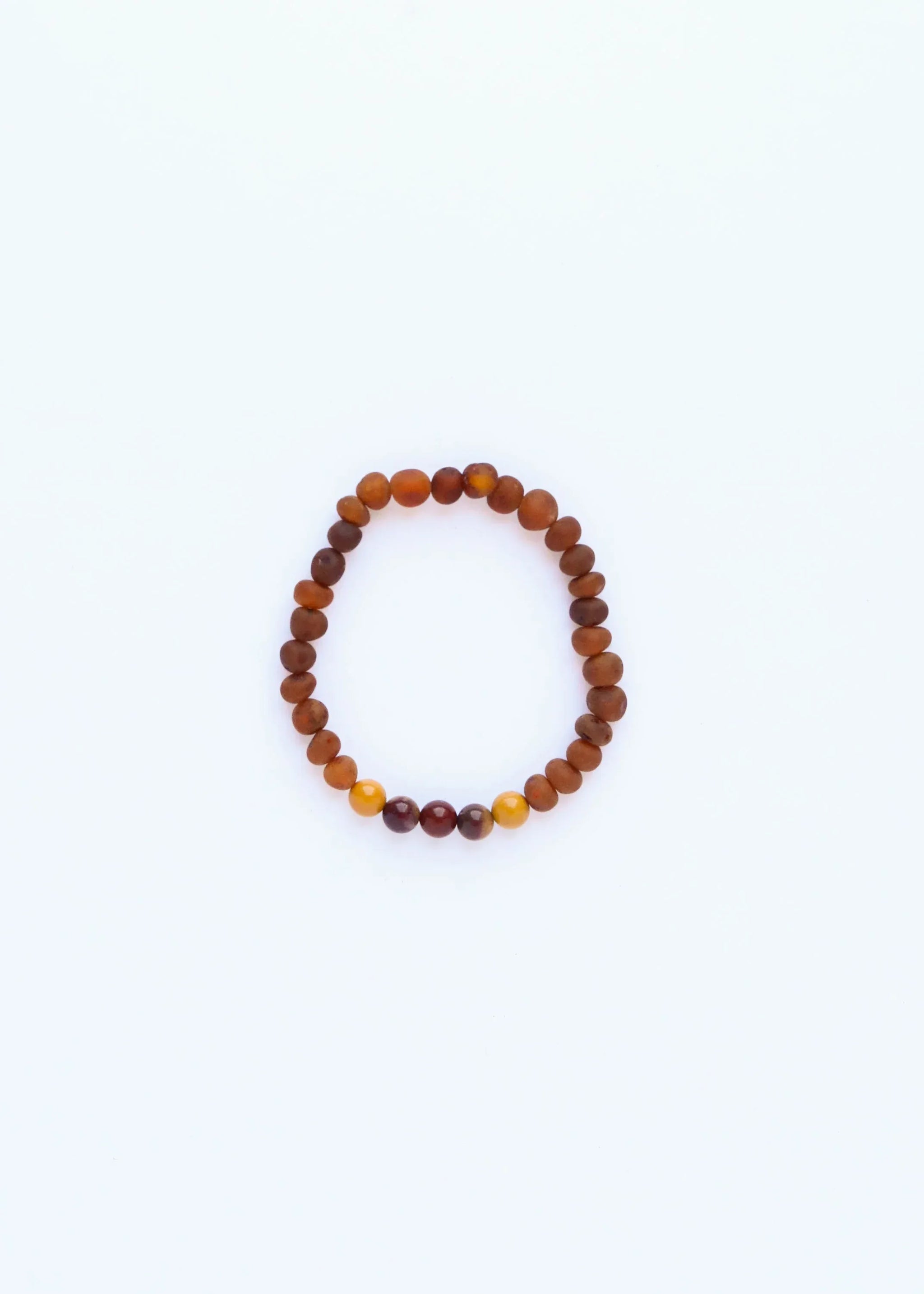 Raw Cognac Baltic Amber + Mookaite Jasper || Adult Stretch Bracelet - CanyonLeaf - Flyclothing LLC