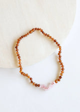 Raw Cognac Baltic Amber + Raw Rose Quartz || Necklace - CanyonLeaf - Flyclothing LLC
