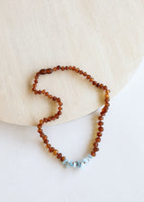 Raw Cognac Baltic Amber + Aquamarine || Necklace - CanyonLeaf - Flyclothing LLC