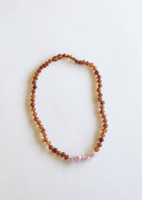 Raw Cognac Baltic Amber + Raw Rose Quartz || Necklace - CanyonLeaf - Flyclothing LLC