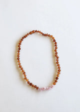 Raw Cognac Baltic Amber + Raw Rose Quartz || Necklace - CanyonLeaf - Flyclothing LLC