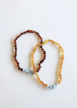 Raw Cognac Baltic Amber + Aquamarine || Necklace - CanyonLeaf - Flyclothing LLC