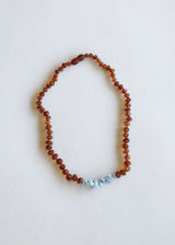 Raw Cognac Baltic Amber + Aquamarine || Necklace - CanyonLeaf - Flyclothing LLC