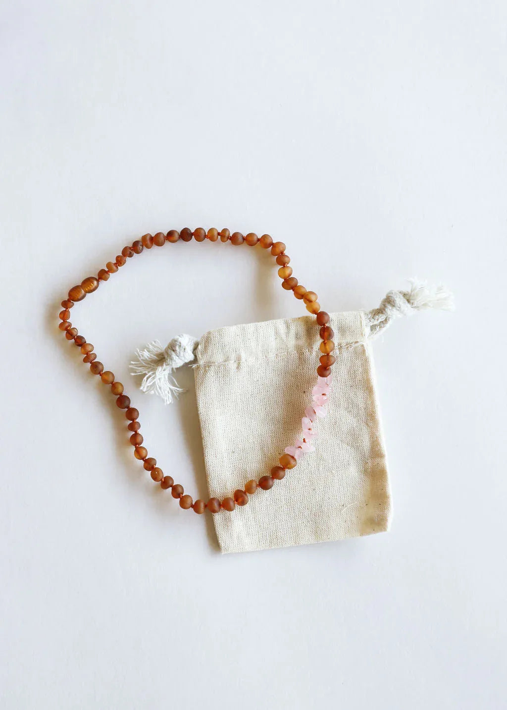 Raw Cognac Baltic Amber + Raw Rose Quartz || Necklace - CanyonLeaf - Flyclothing LLC