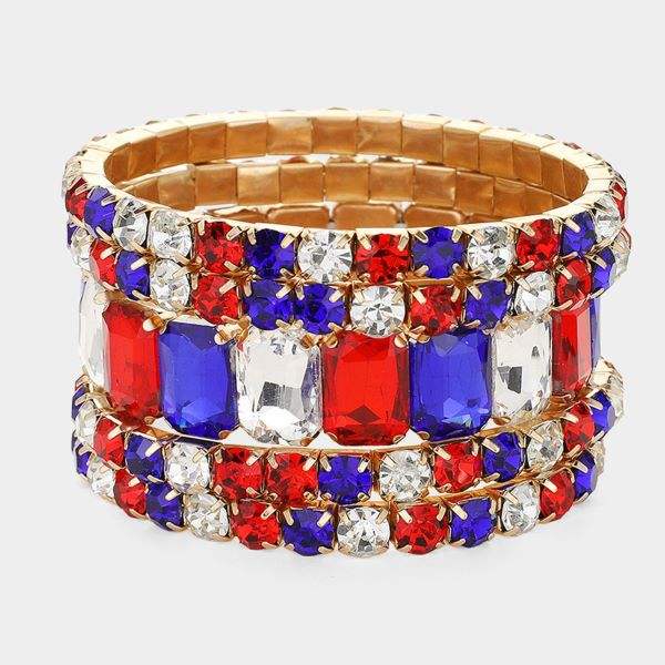 5PCS - Emerald Cut Round Stone Stretch Evening Bracelets - Madeline Love - Flyclothing LLC