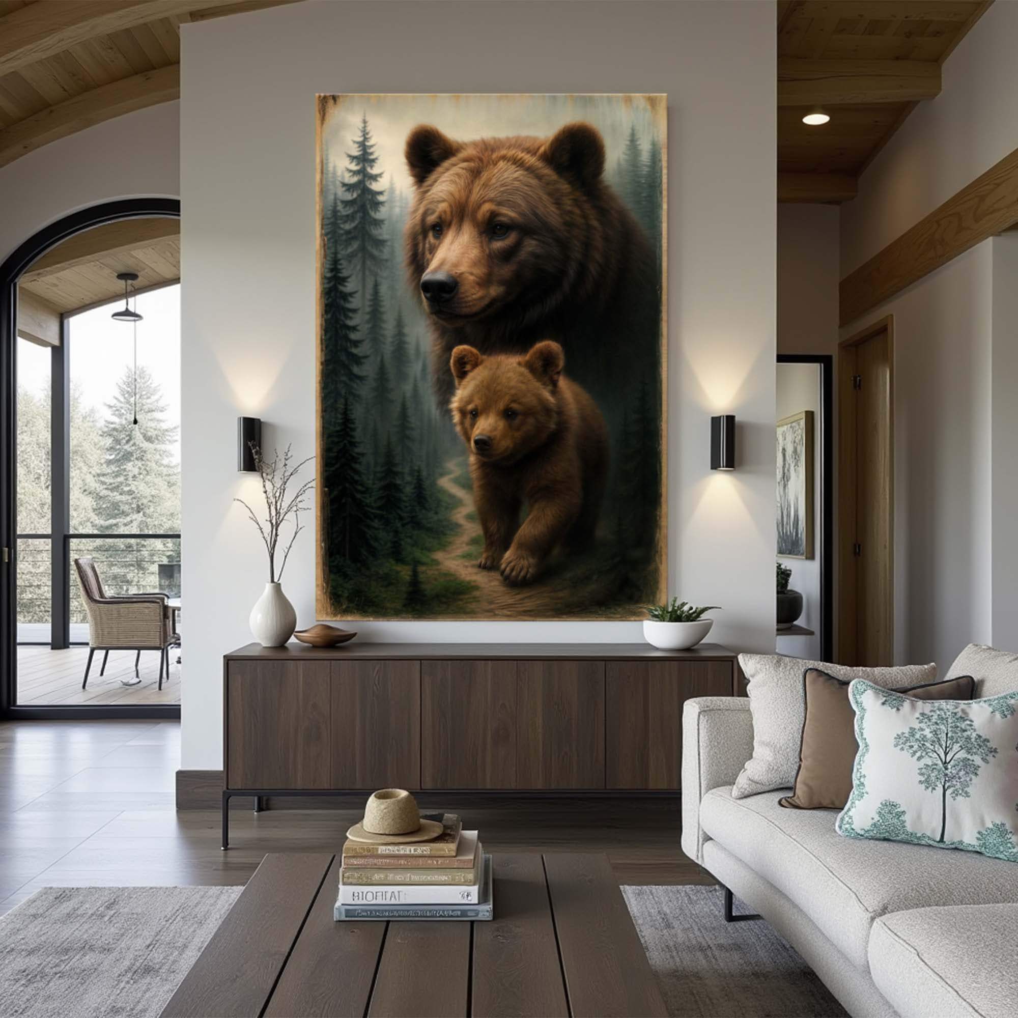 Path of the Wild Kin Bear and Cub Wall Art - Tailored Canvases - Flyclothing LLC