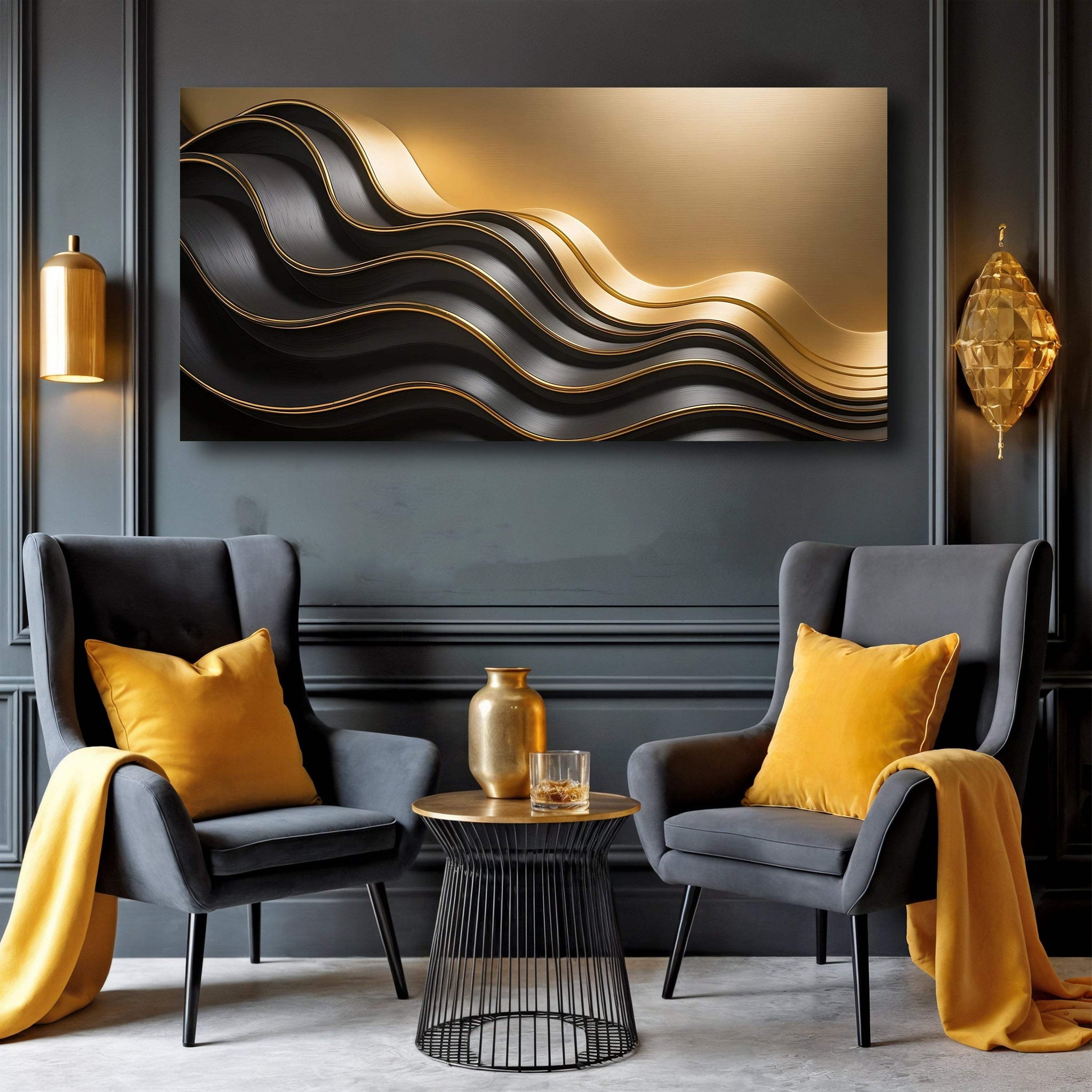 Black and Gold Minimalist Abstract Wall Art IV - Tailored Canvases - Flyclothing LLC