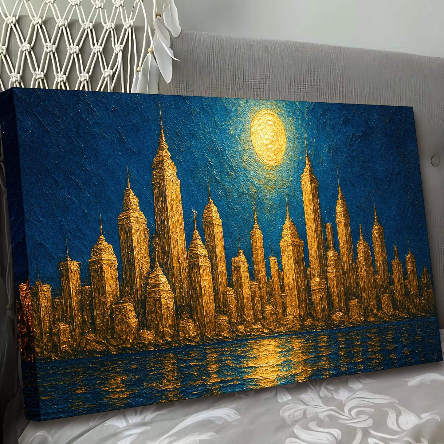 Golden Metropolis Cityscape Impasto Wall Art - Tailored Canvases - Flyclothing LLC