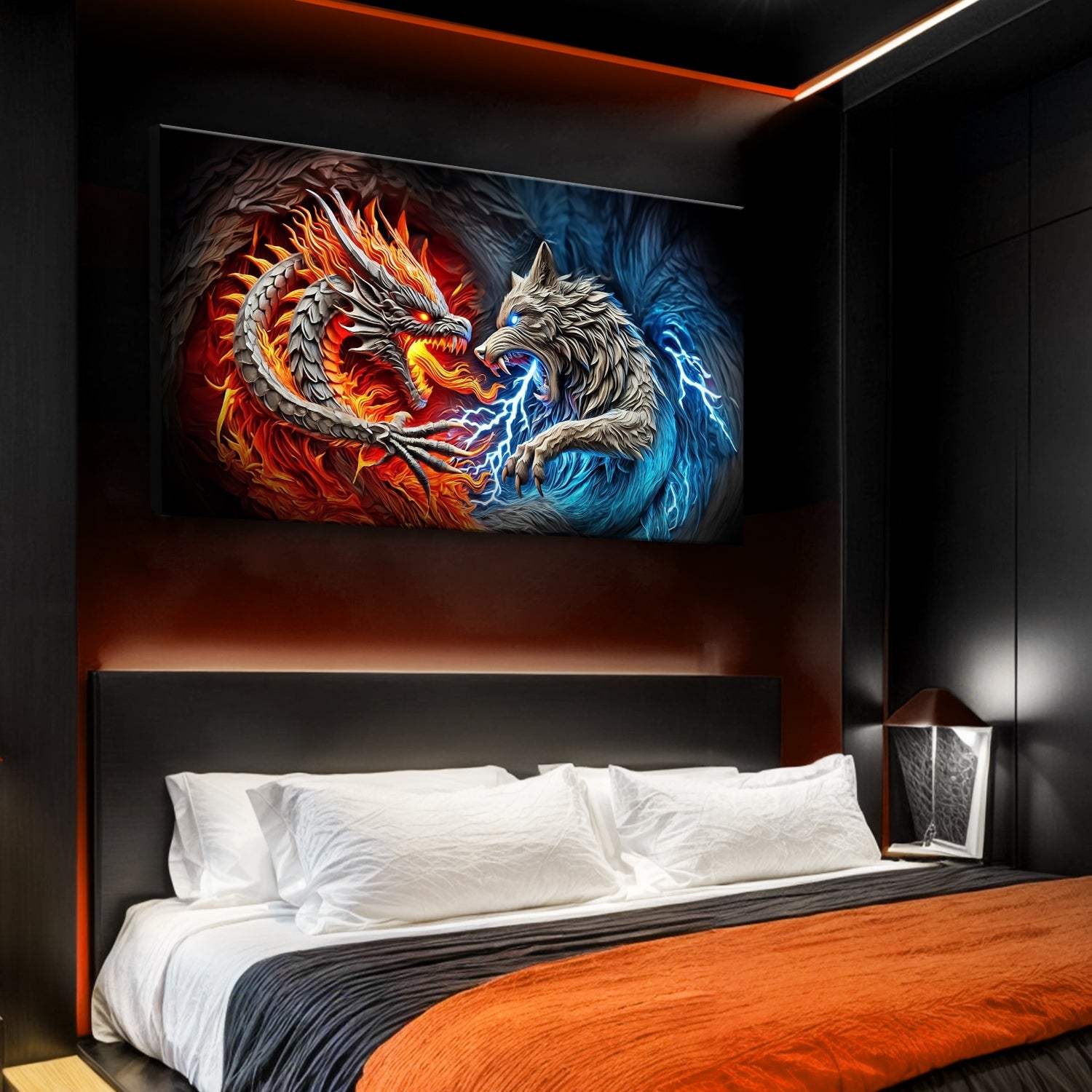 3D Dragon and Wolf Wall Art II - Tailored Canvases - Flyclothing LLC