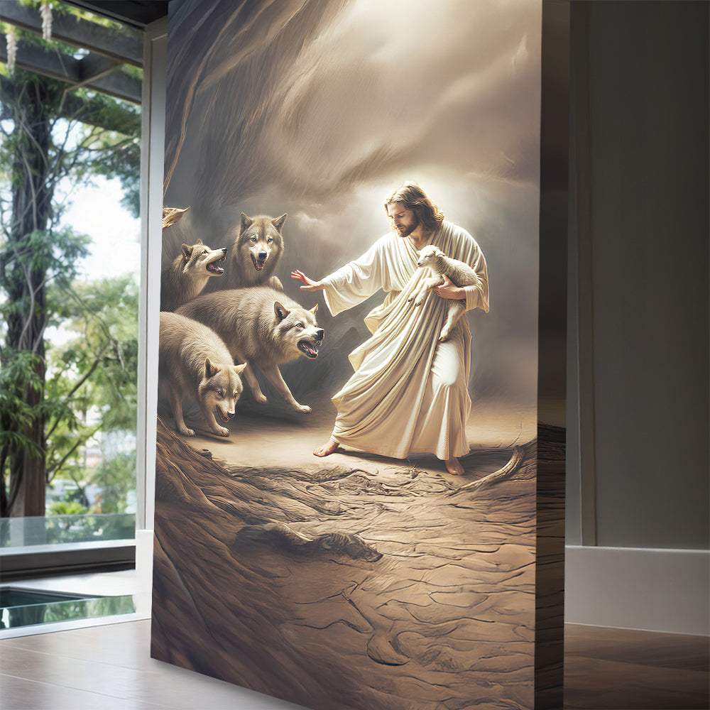 Jesus Protects The Lamb From Wolves Faith Wall Art VII - Tailored Canvases - Flyclothing LLC