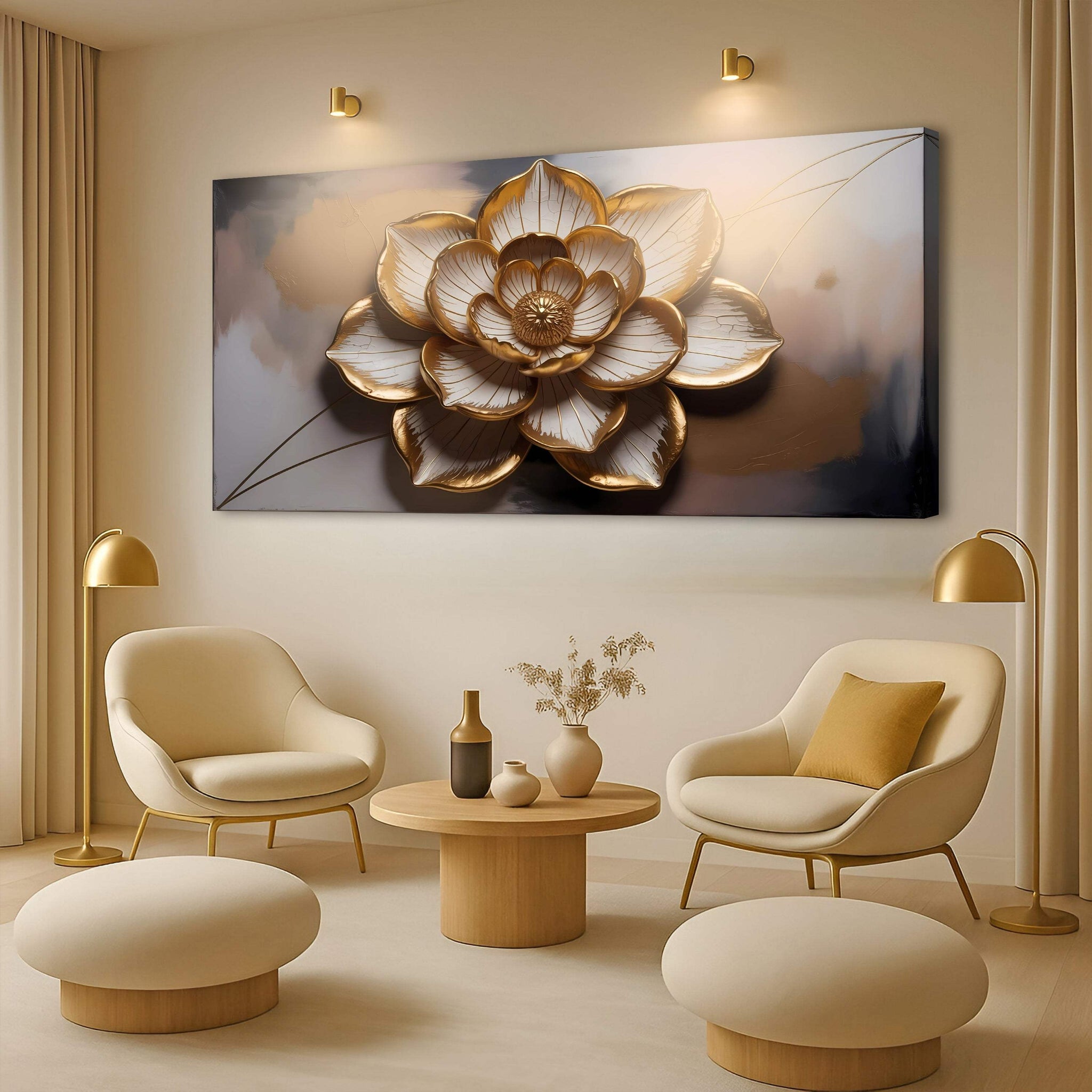 Golden Lotus Minimalist Abstract Wall Art - Tailored Canvases - Flyclothing LLC