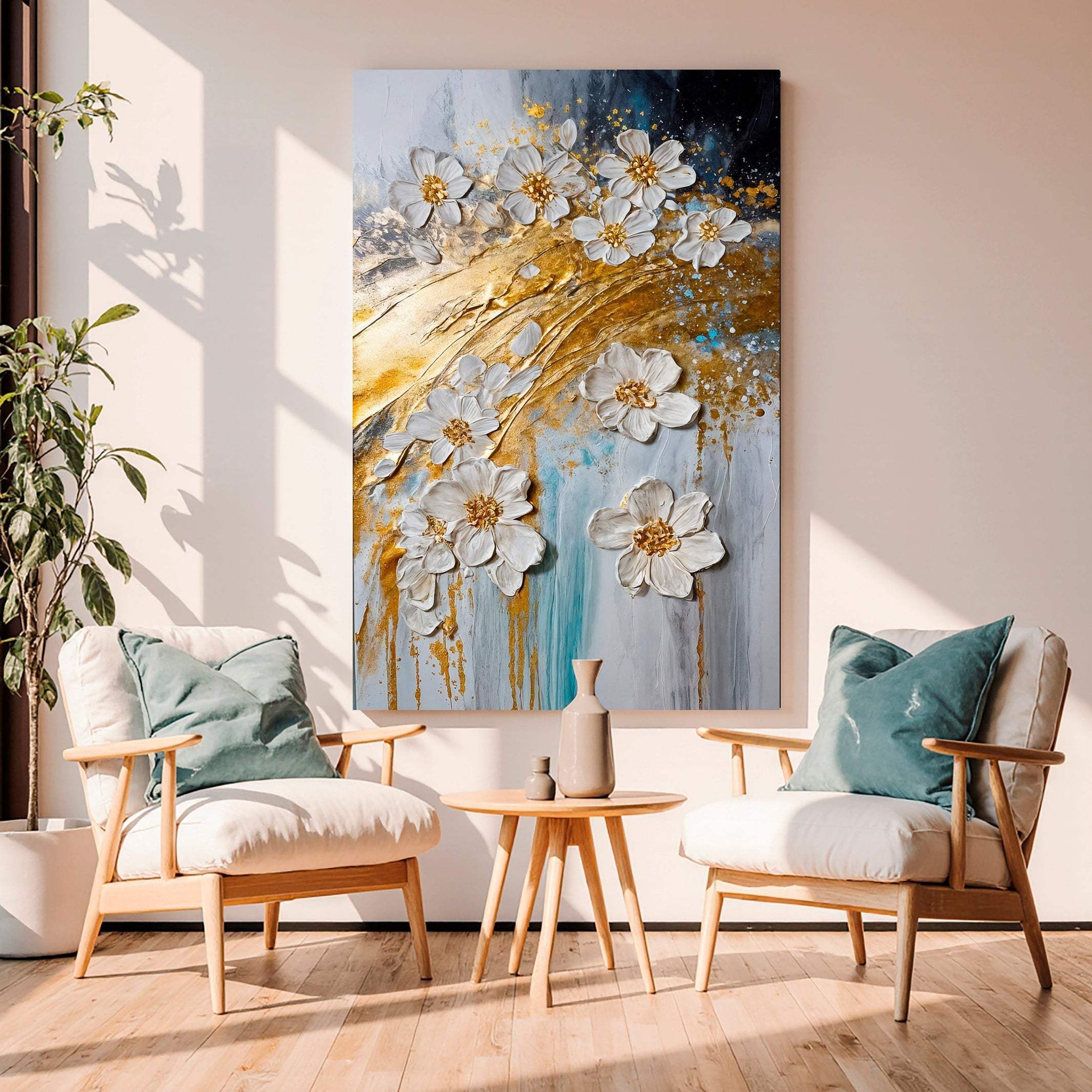 Abstract Gold Floral Wall Art - Tailored Canvases - Flyclothing LLC