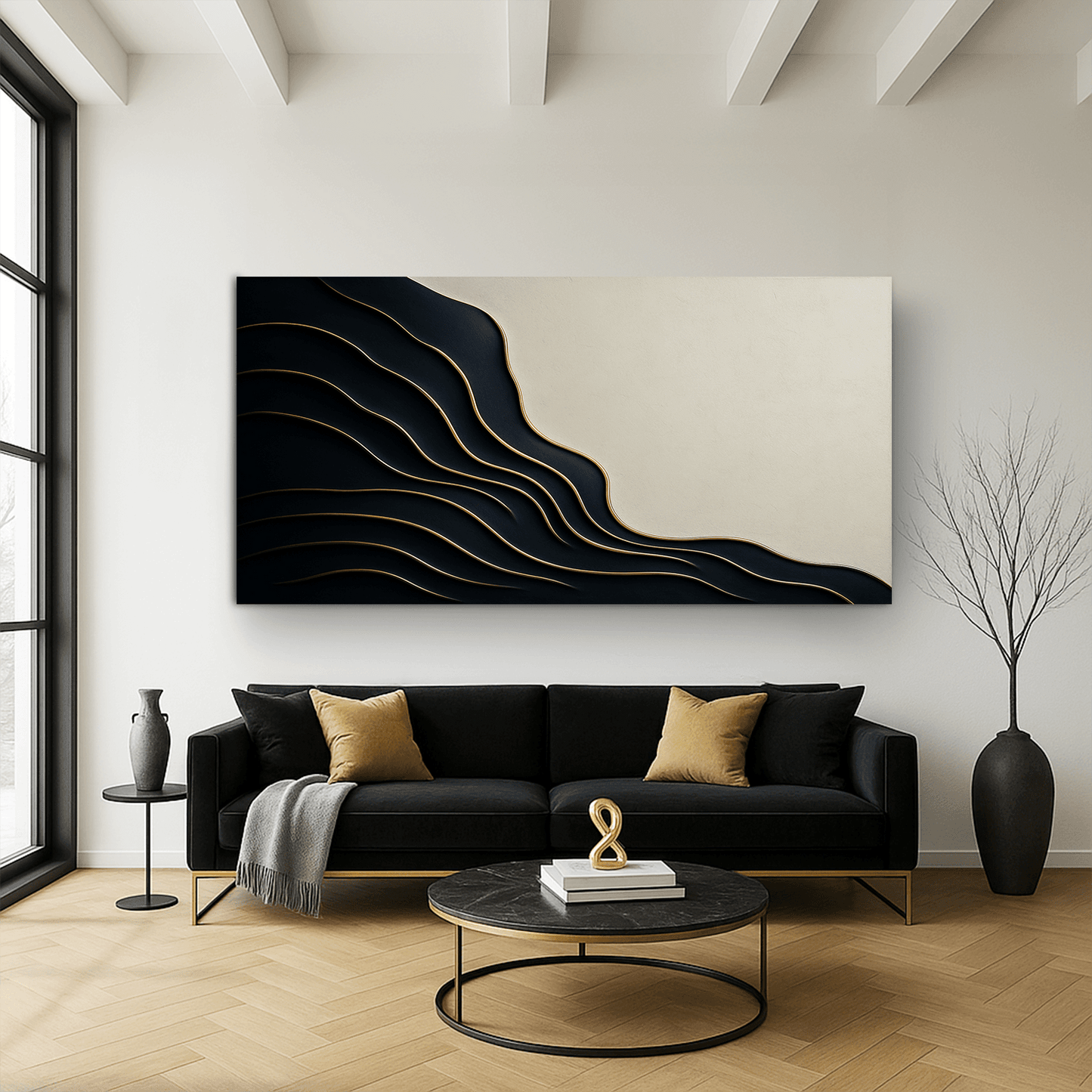 Black and Gold Minimalist Abstract Wall Art - Tailored Canvases - Flyclothing LLC