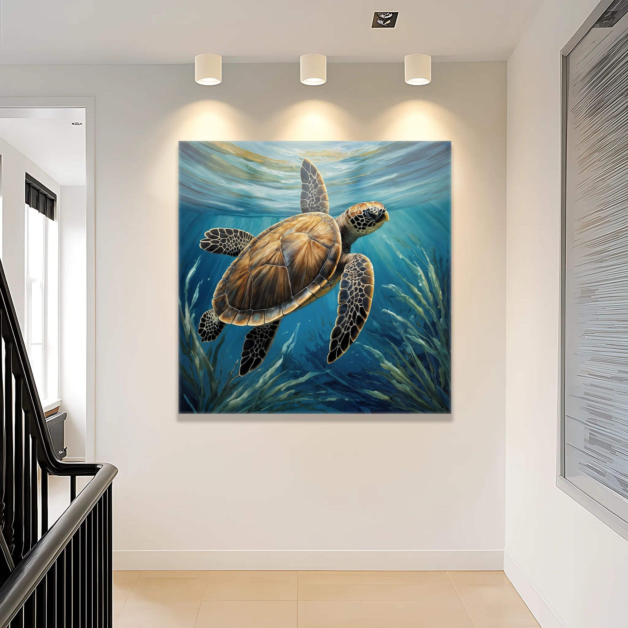 Turtle In Seagrass Coastal Wall Art - Tailored Canvases - Flyclothing LLC