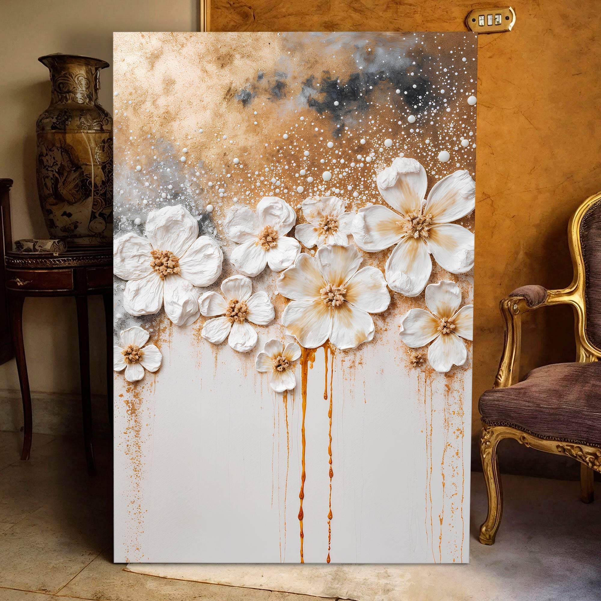 Gold Floral Wall Art - Tailored Canvases - Flyclothing LLC