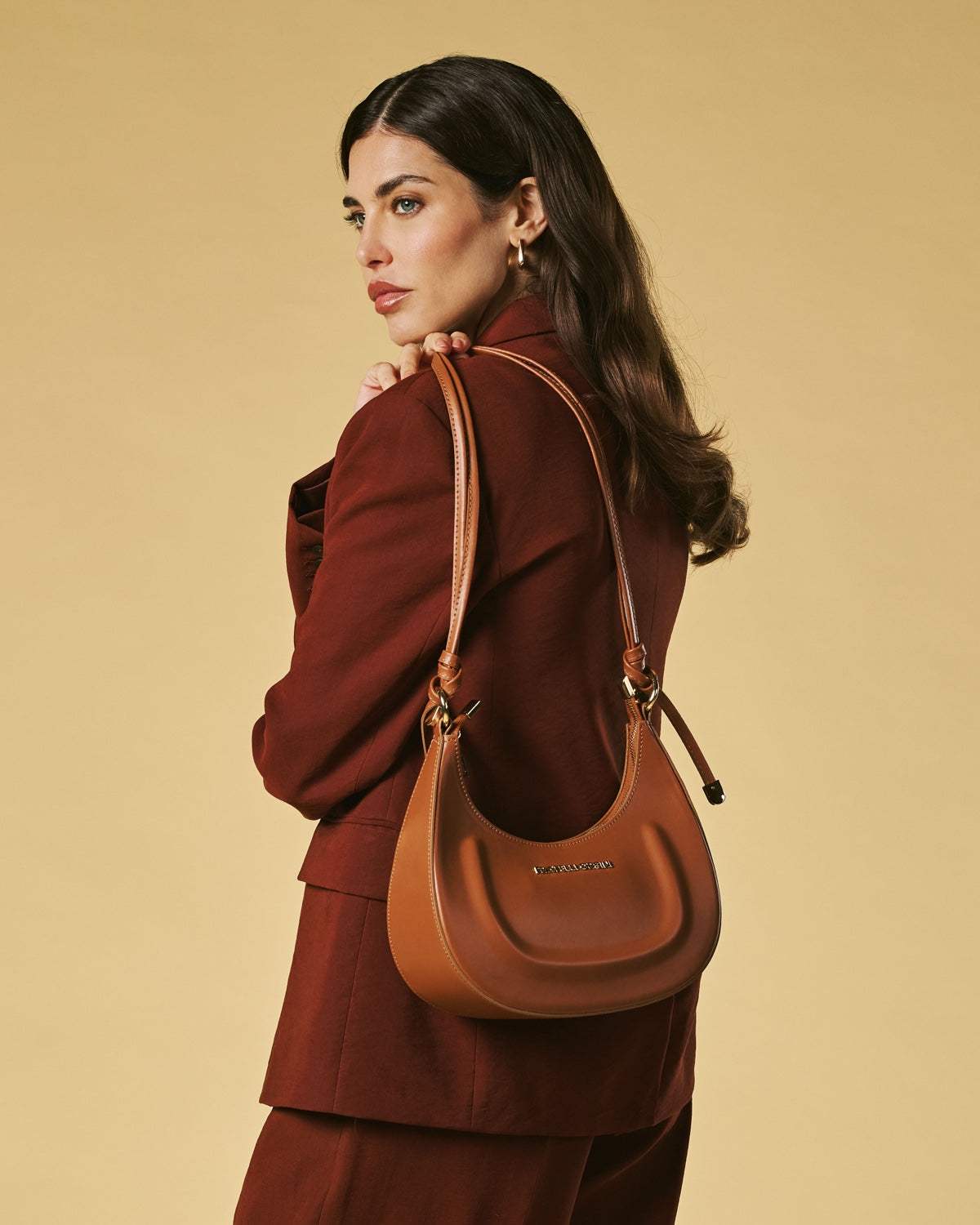 Ornella (cognac) - Italian calf leather women's crossbody bag (with shoulder strap)